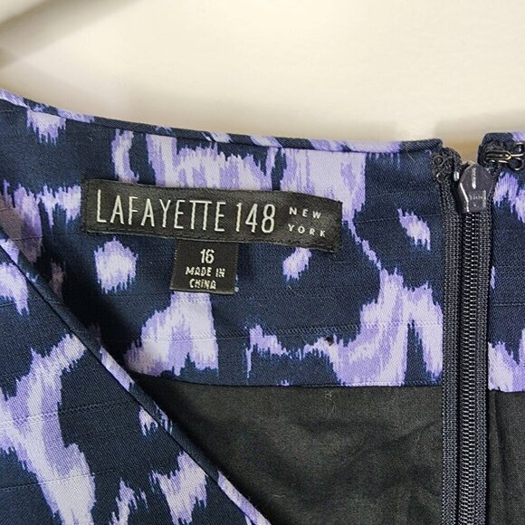 Lafayette 148 New York V Neck Fit and Flare Dress Purple Cheetah Size 16 - Picture 8 of 10